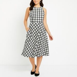 Ann Taylor Black & White Plaid Fit & Flare Dress - NWT